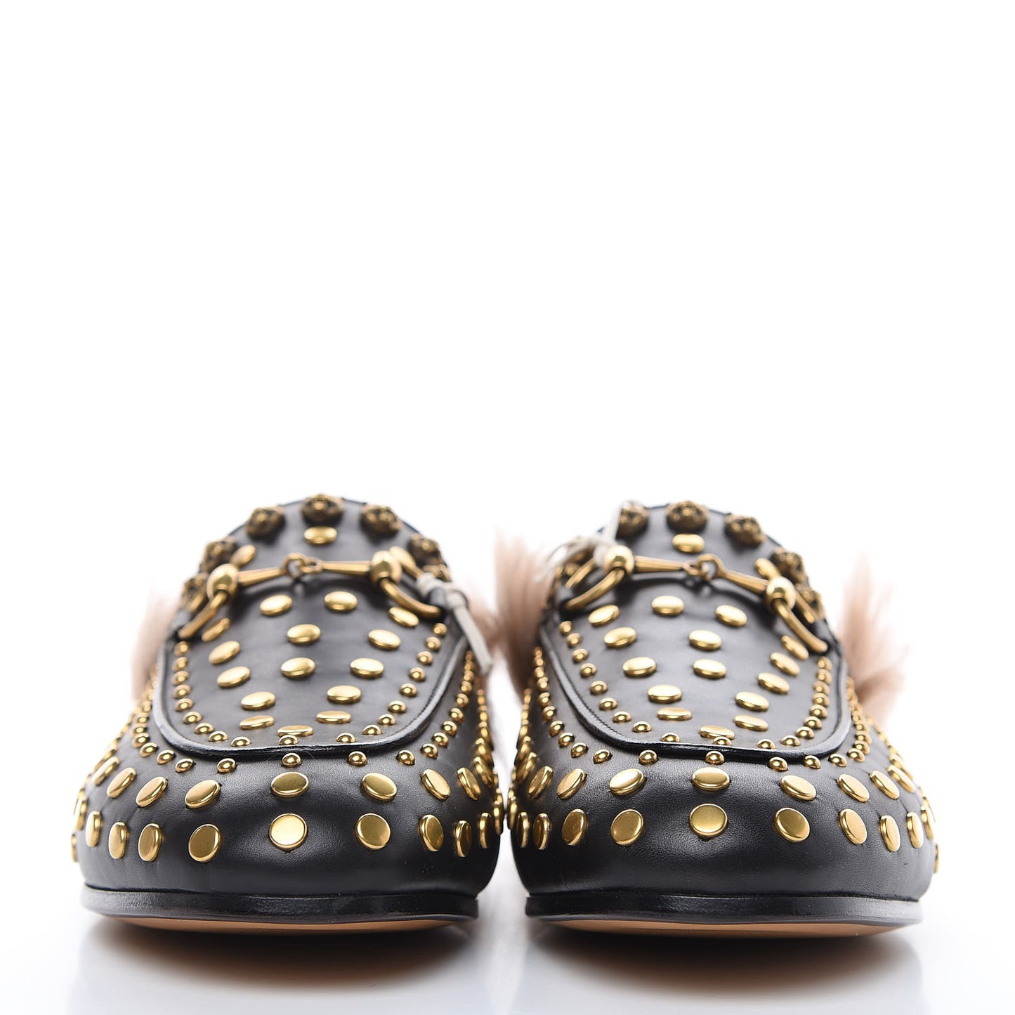 Calfskin Lambswool Studded Womens Princetown Slippers 36 Black