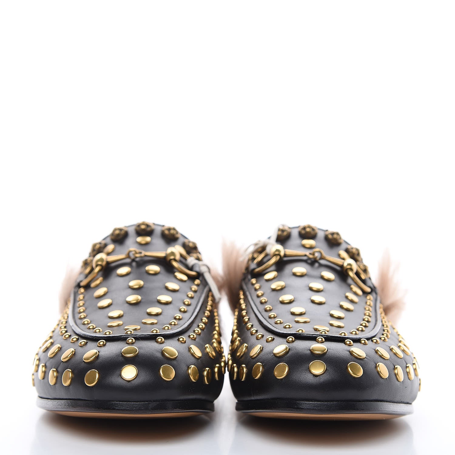 Gucci Calfskin Lambswool Studded Womens Princetown Slippers 36 Black 2 of 8