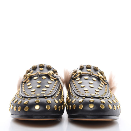 Gucci Calfskin Lambswool Studded Womens Princetown Slippers 36 Black 2 of 8