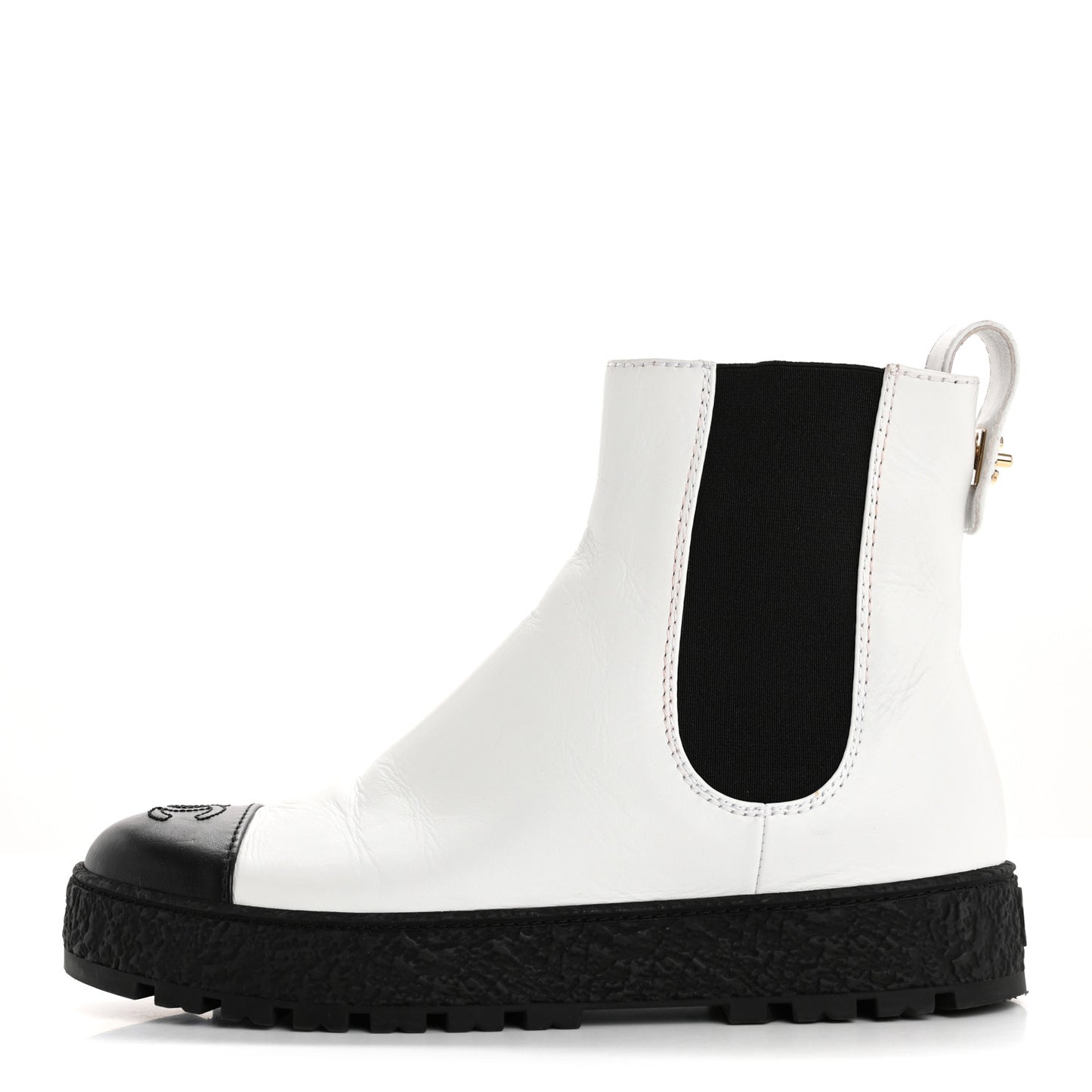 Calfskin Cap Toe CC Ankle Boots 39 White Black
