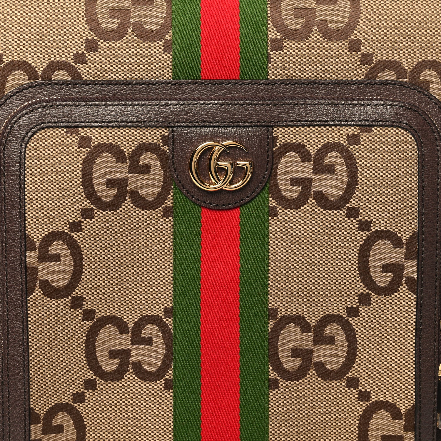 Gucci Monogram Jumbo GG Textured Dollar Calfskin Web Small Savoy Cabin Trolley Camel Ebony New Acero 7 of 10