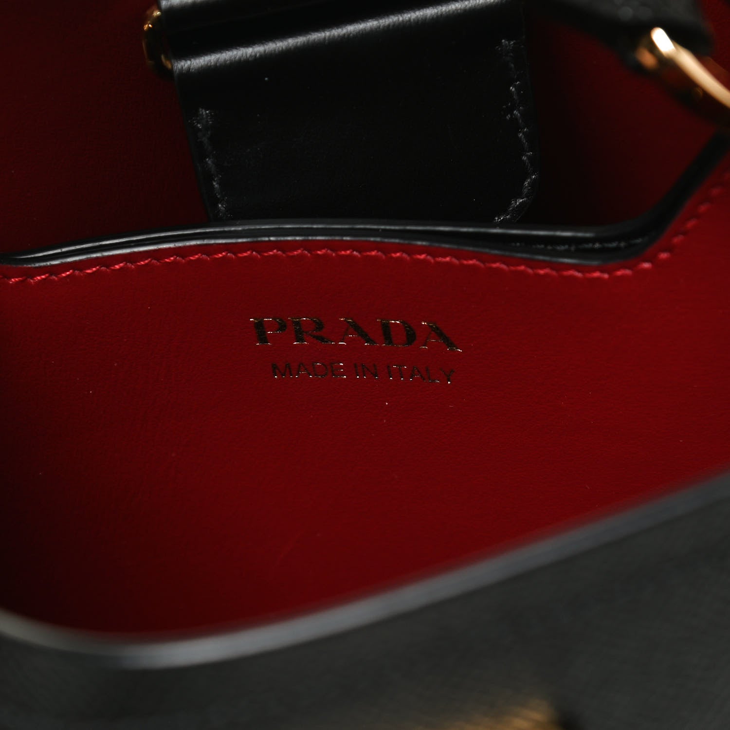 Prada Saffiano Cuir Medium Panier Bucket Bag Black Fuoco 5 of 9
