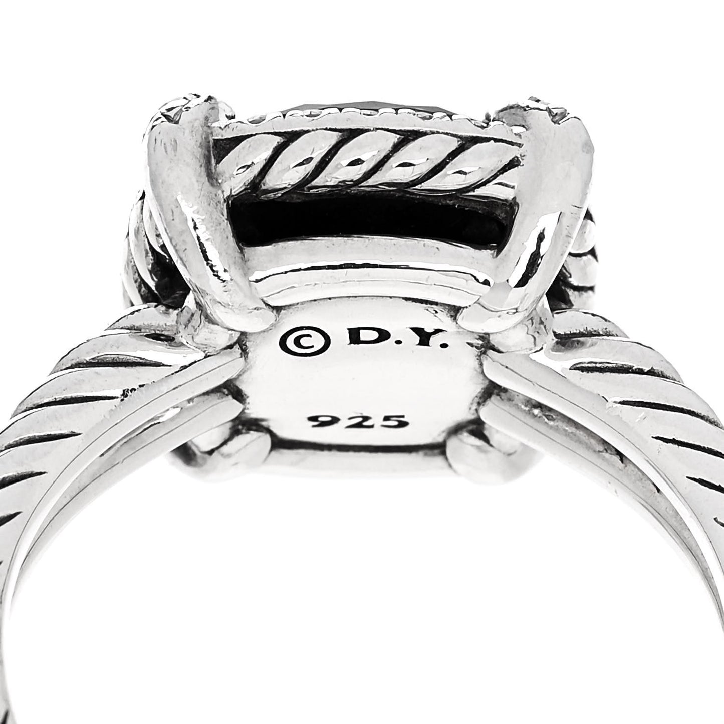 Sterling Silver Diamond Black Orchid 9mm Chatelaine Pave Bezel Ring 53 6.5