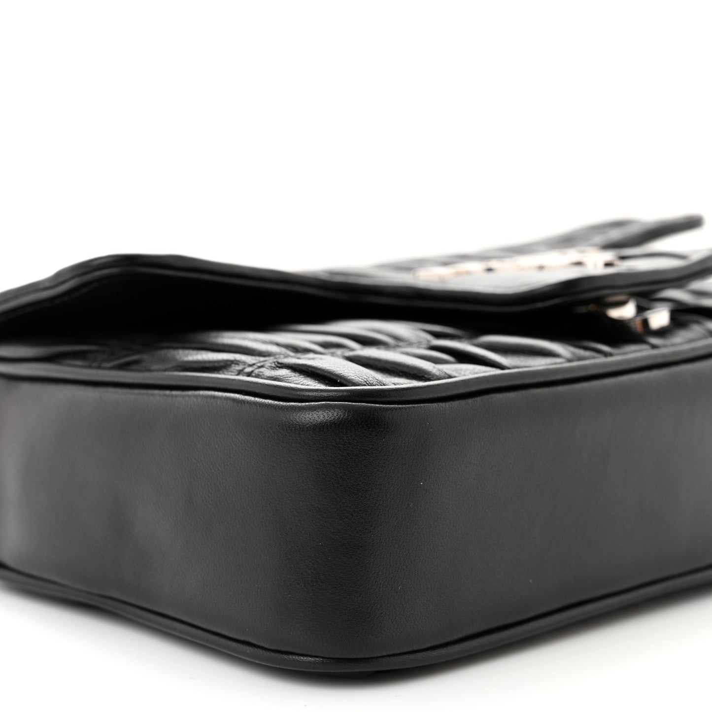 Nappa Gaufre Small Chain Flap Shoulder Bag Black