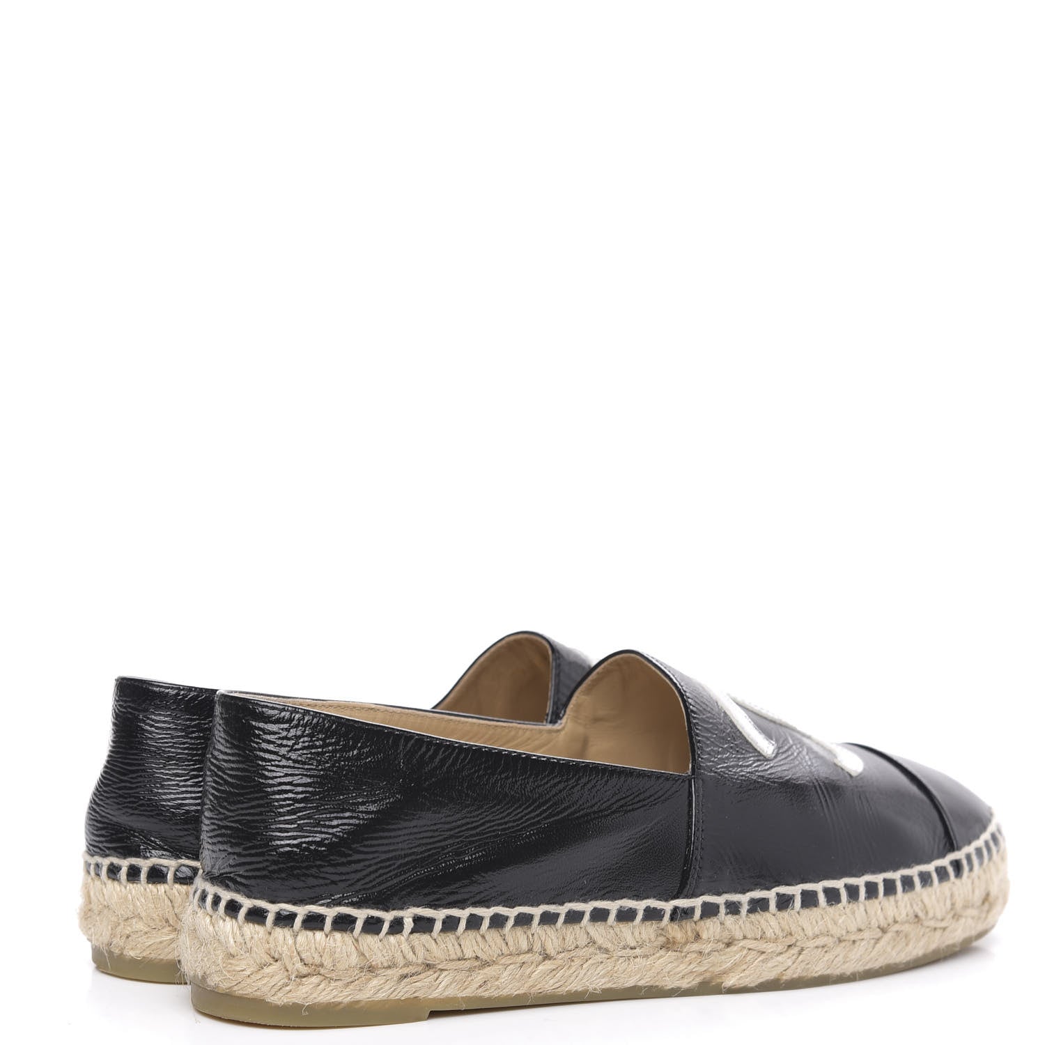 Chanel Patent Calfskin Metallic Goatskin CC Espadrilles 37 Black Silver 4 of 11
