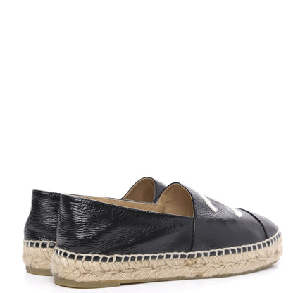 Chanel Patent Calfskin Metallic Goatskin CC Espadrilles 37 Black Silver 4 of 11