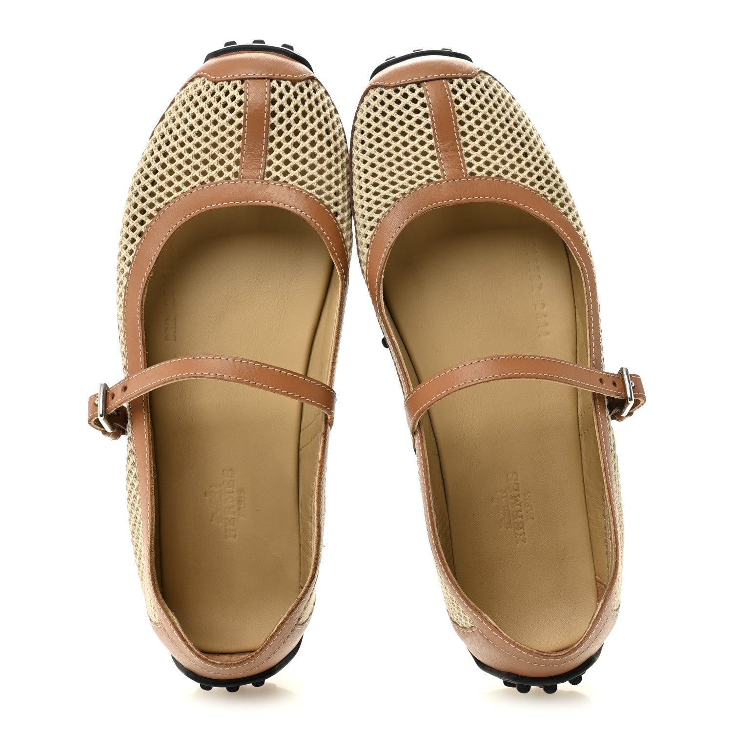 Hermes Crochet Knit Calfskin Kichu Ballet Flats 37.5 Beige Lin Naturel 5 of 9