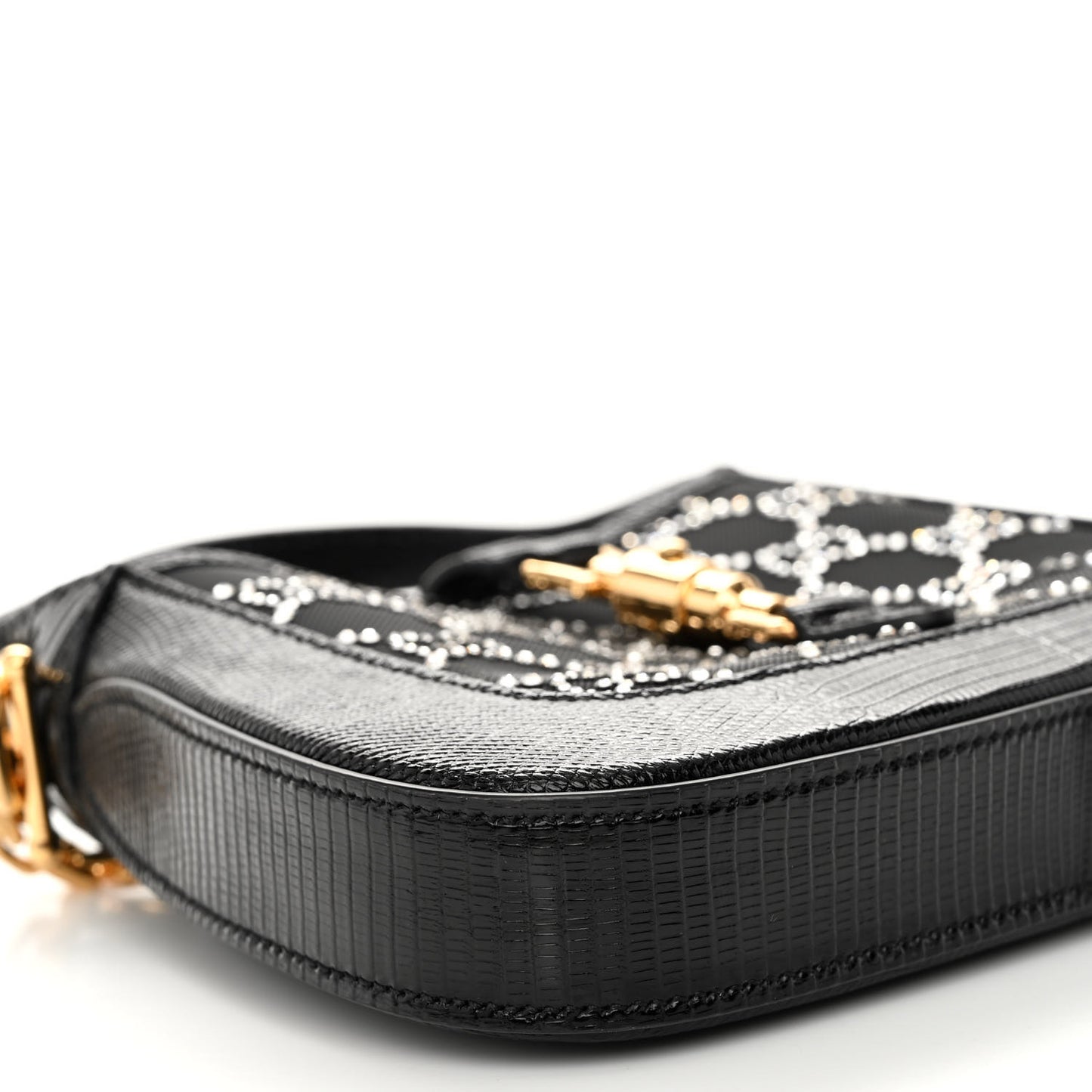 Lizard Mesh Crystal GG Monogram Mini Jackie 1961 Hobo Black