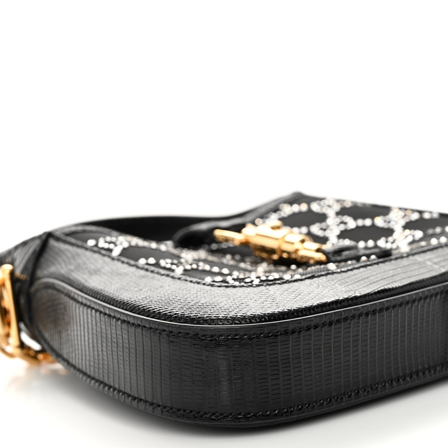 Gucci Lizard Mesh Crystal GG Monogram Mini Jackie 1961 Hobo Black 8 of 9