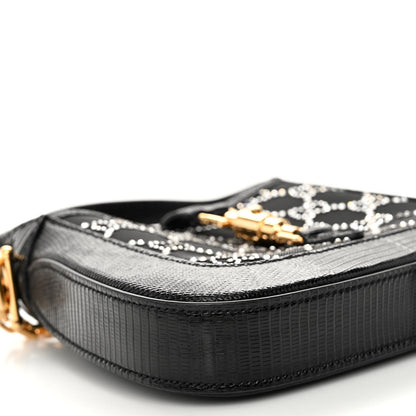 Gucci Lizard Mesh Crystal GG Monogram Mini Jackie 1961 Hobo Black 8 of 9
