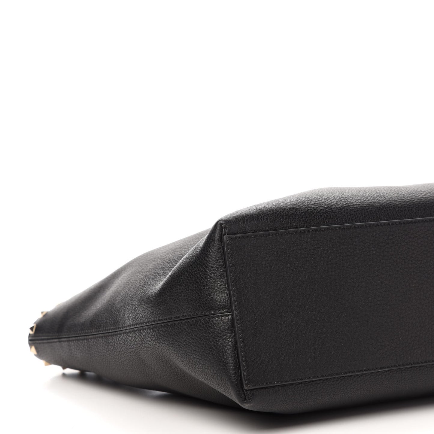 Grained Calfskin Rockstud Shoulder Tote Black
