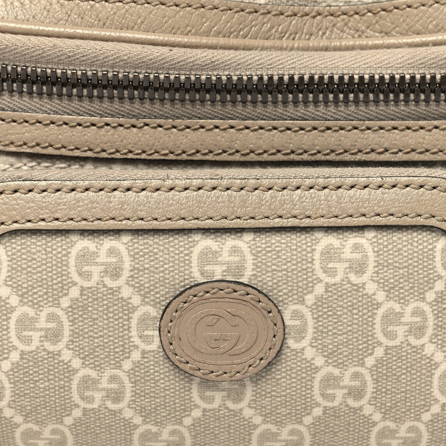 GG Supreme Monogram Textured Calfskin Web Retro Interlocking G Belt Bag Beige Mystic White Oatmeal