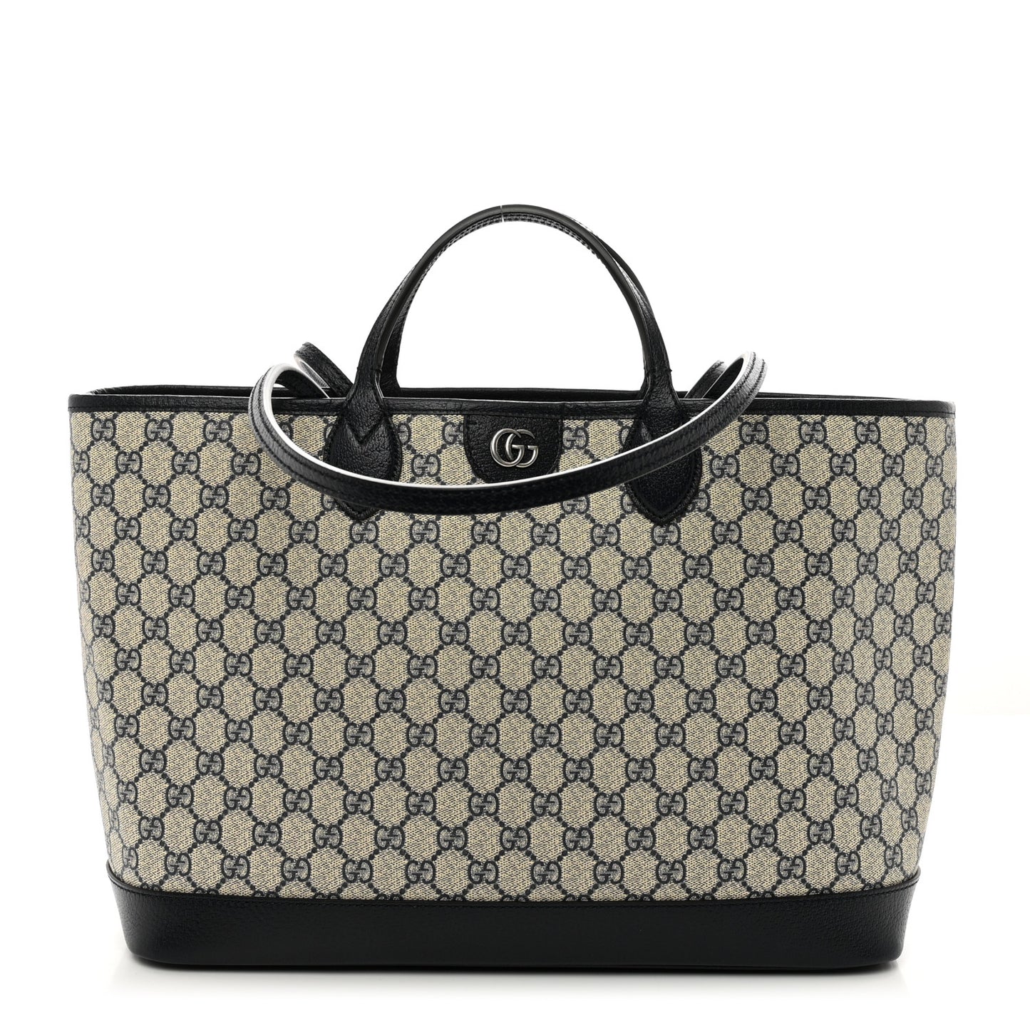 GG Supreme Monogram Textured Dollar Calfskin Medium Ophidia Shoulder Tote Bag Beige Blue