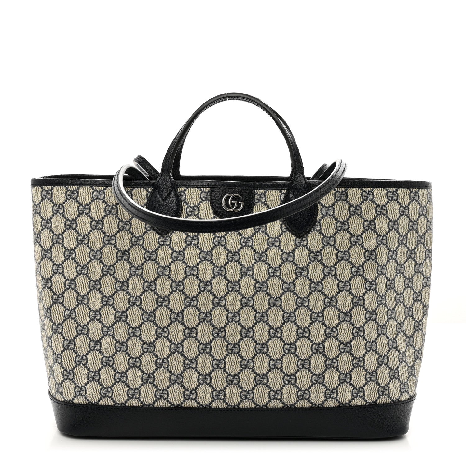 Gucci GG Supreme Monogram Textured Dollar Calfskin Medium Ophidia Shoulder Tote Bag Beige Blue 1 of 10