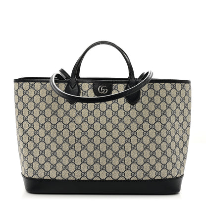 Gucci GG Supreme Monogram Textured Dollar Calfskin Medium Ophidia Shoulder Tote Bag Beige Blue 1 of 10