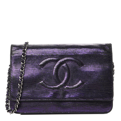 Chanel Iridescent Lizard Embossed Timeless CC Wallet on Chain WOC Purple 1 of 9