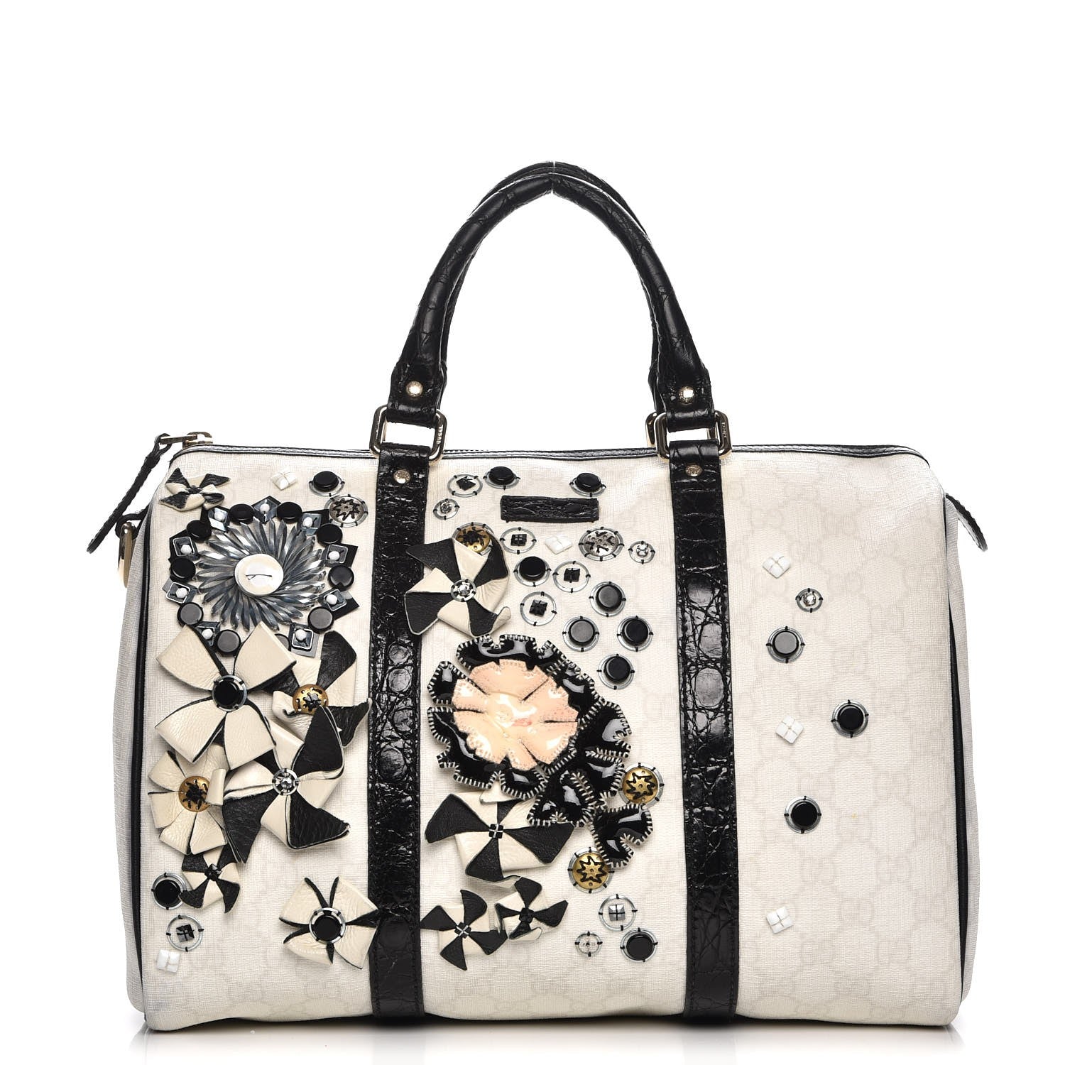 Gucci GG Plus Monogram Embellished Medium Joy Boston White Black 1 of 13