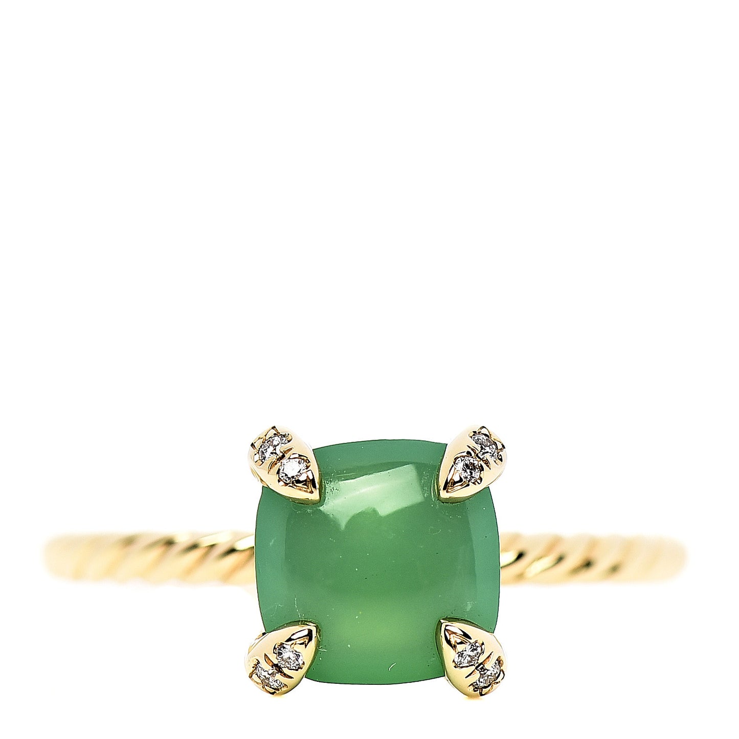 18K Yellow Gold Diamond Chrysoprase 7mm Chatelaine Ring 52 6