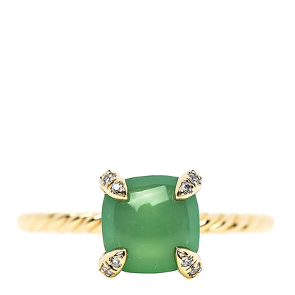 David Yurman 18K Yellow Gold Diamond Chrysoprase 7mm Chatelaine Ring 52 6 1 of 5