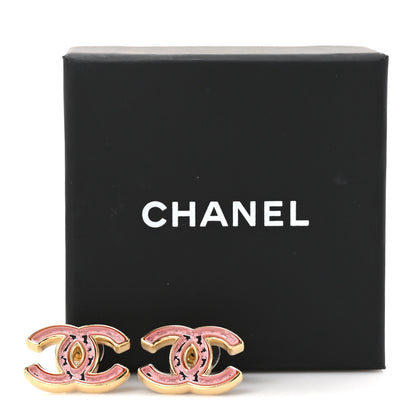 Chanel Metal Mirror CC Clover Earrings Gold Pink 5 of 5