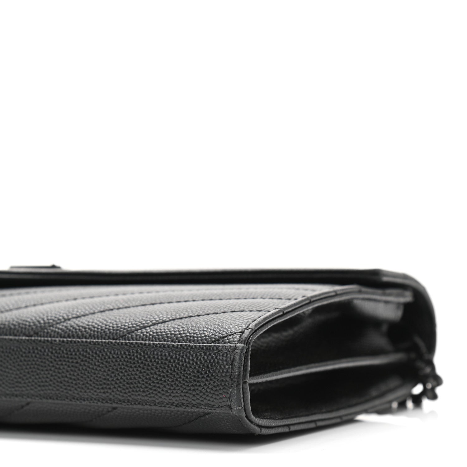 Saint Laurent Grain De Poudre Matelasse Chevron Monogram Chain Wallet Black 9 of 13