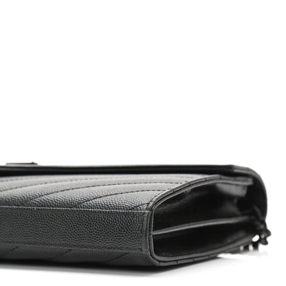 Saint Laurent Grain De Poudre Matelasse Chevron Monogram Chain Wallet Black 9 of 13