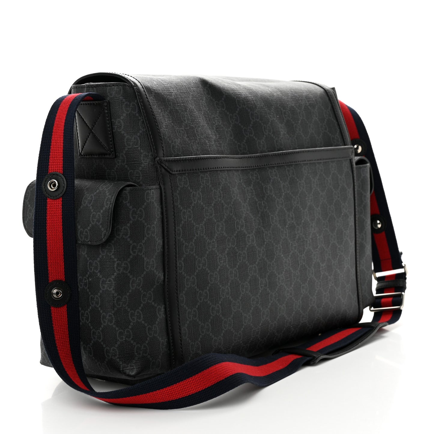 GG Supreme Monogram Web Messenger Diaper Bag Black Grey