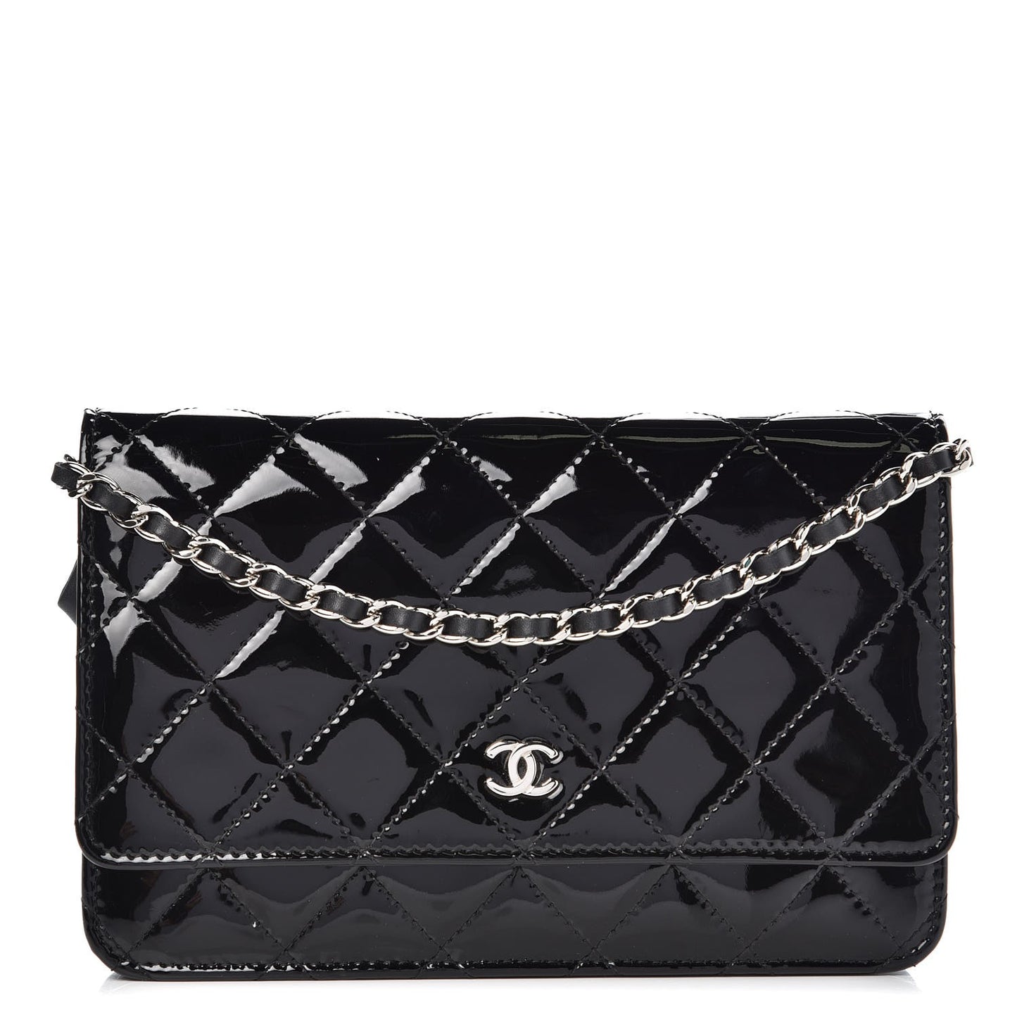 Patent Quilted Wallet On Chain WOC Black