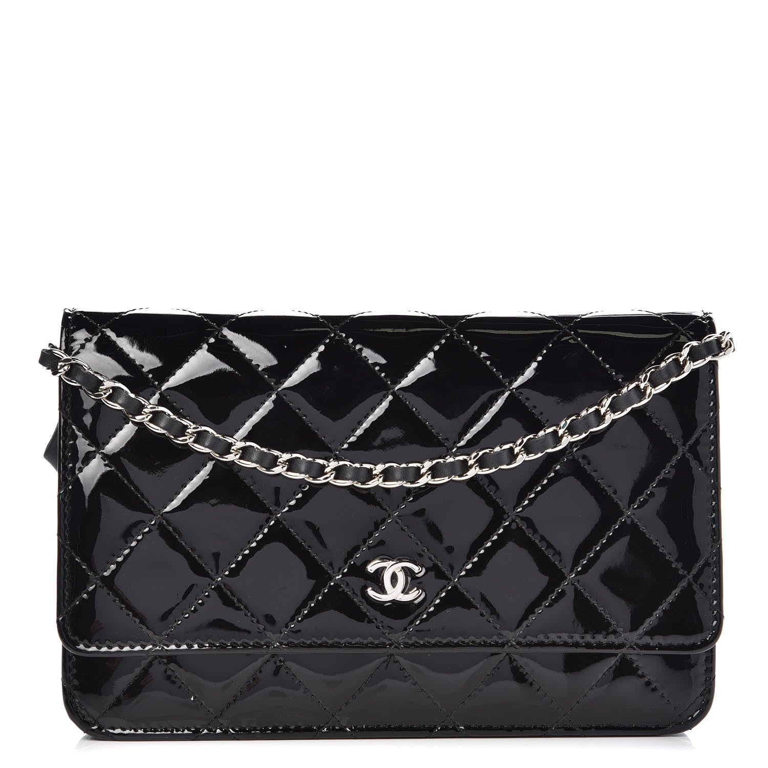 Chanel Patent Quilted Wallet On Chain WOC Black 1 of 10