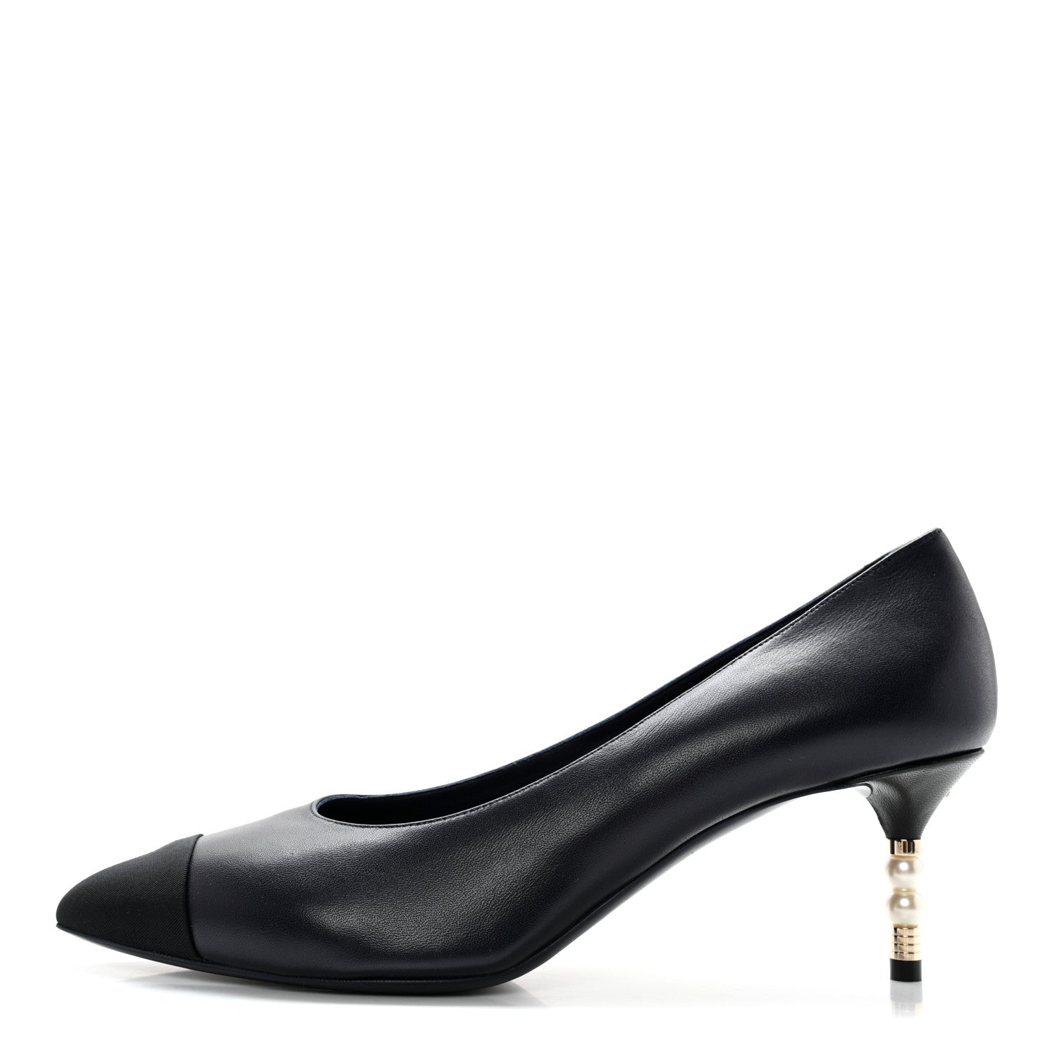 Chanel Lambskin Grosgrain Cap Toe CC Pearl Pumps 41 Navy Black 1 of 11