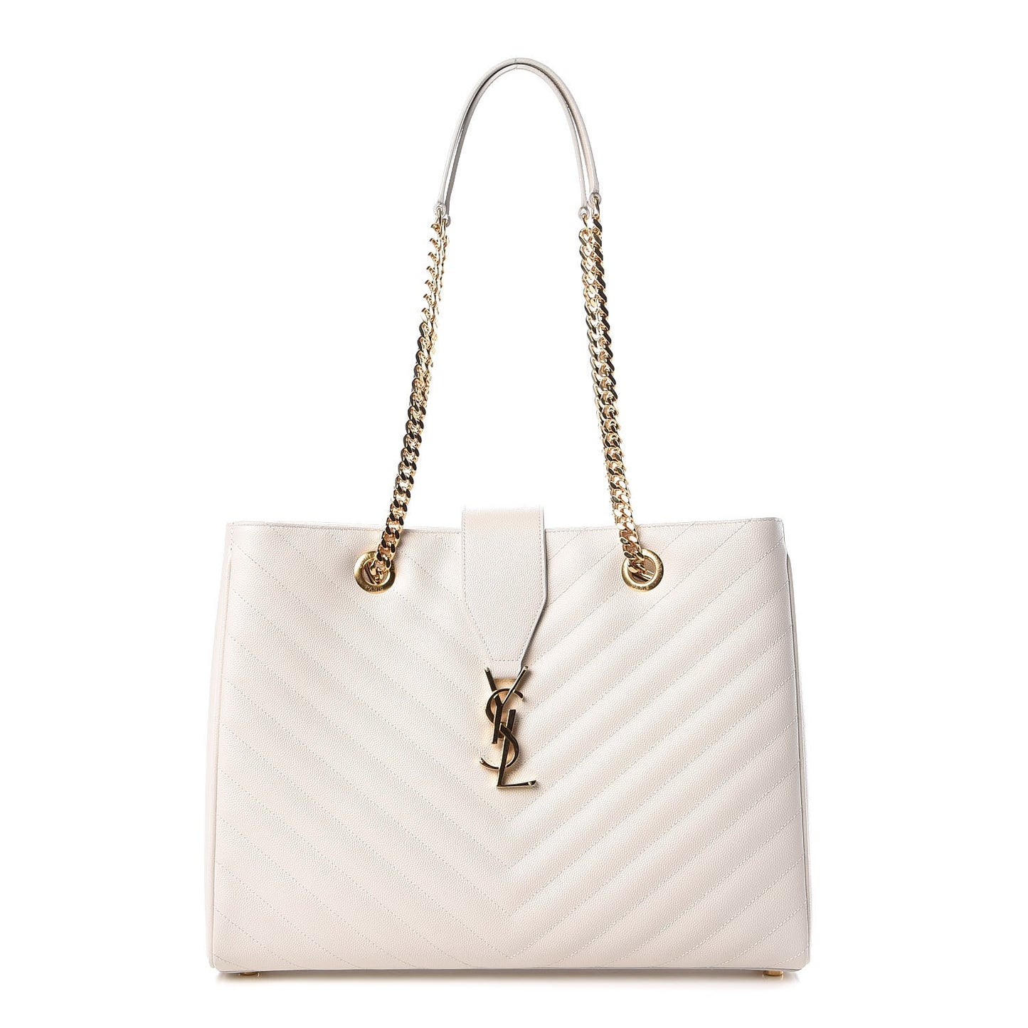 Grain De Poudre Matelasse Chevron Monogram Shopping Bag White