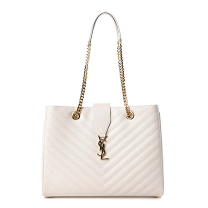 Saint Laurent Grain De Poudre Matelasse Chevron Monogram Shopping Bag White 1 of 8