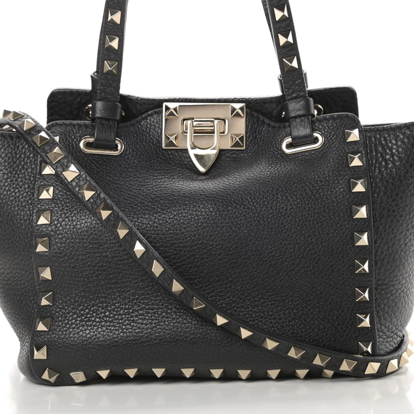Pebbled Calfskin Mini Rockstud Tote Black