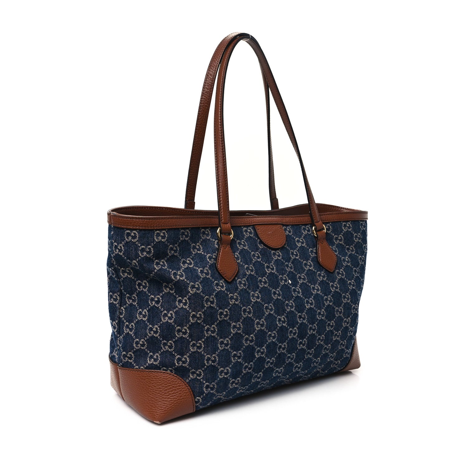 New Denim GG Monogram Medium Ophidia Shopping Tote Blue Tea Cuir