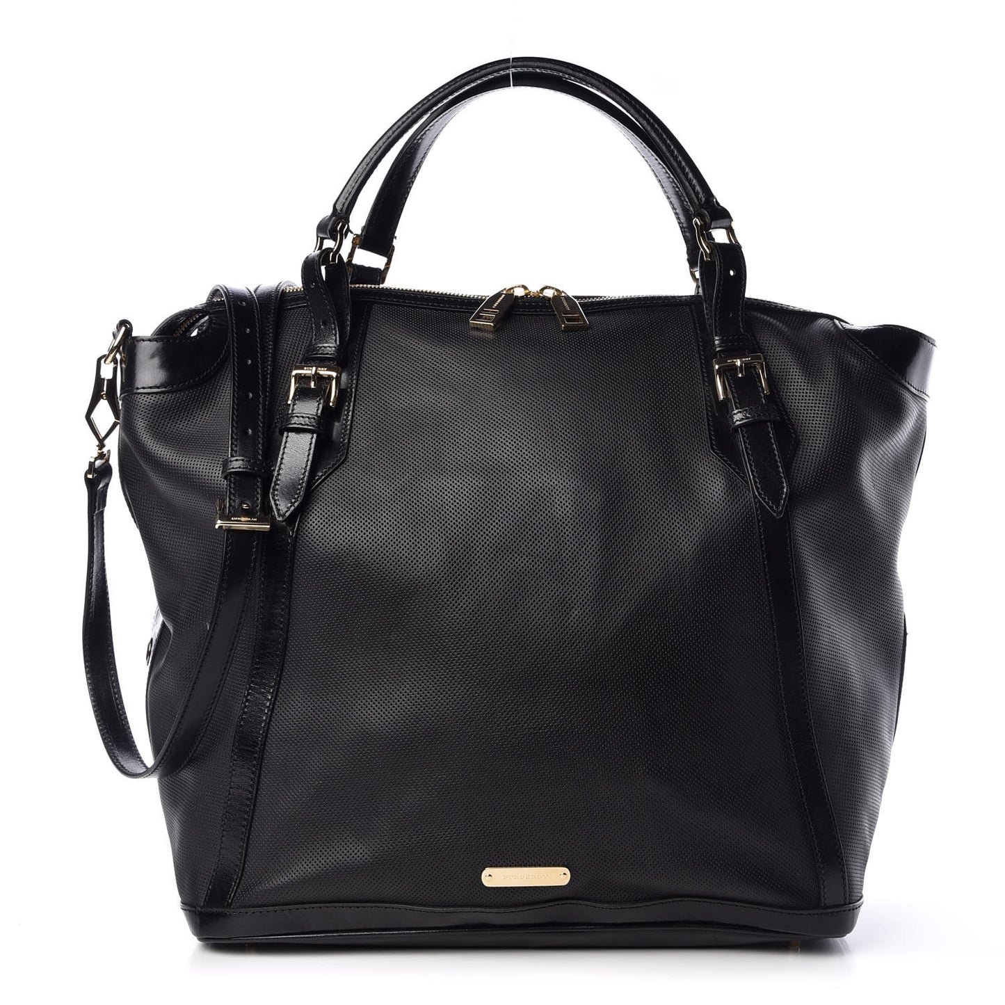Calfskin Perforated Ellers Satchel Black