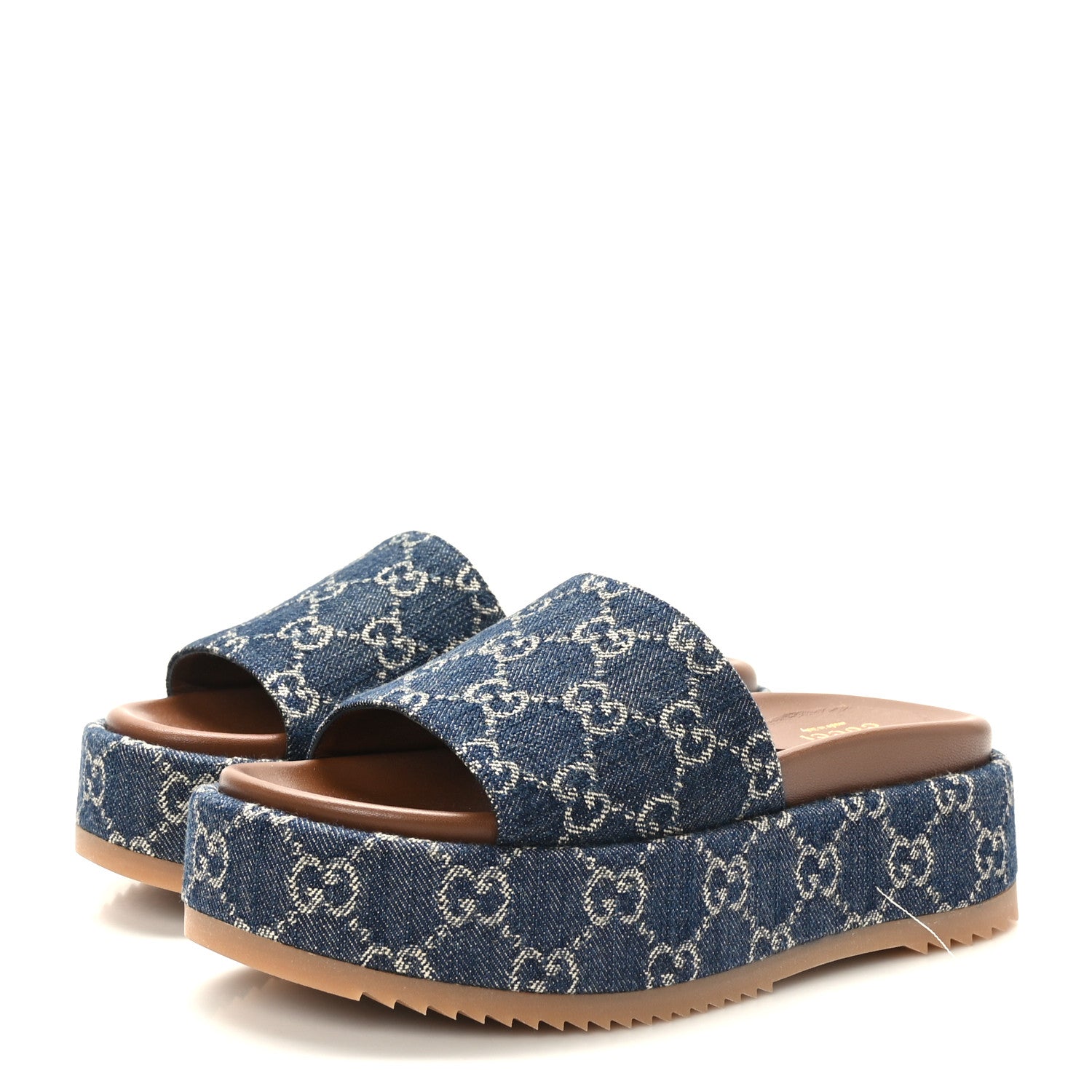 Gucci New Denim GG Monogram Angelina Platform 55mm Slide Sandals 36.5 Blue Tea 3 of 9