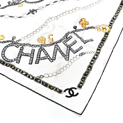 Chanel Silk CC Logo Charms Scarf White Gold Black 2 of 3