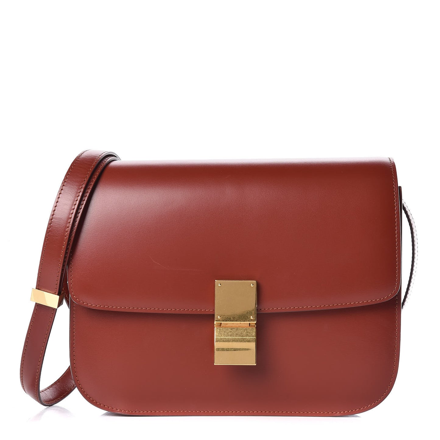 Box Calfskin Medium Classic Box Flap Bag Dark Brick