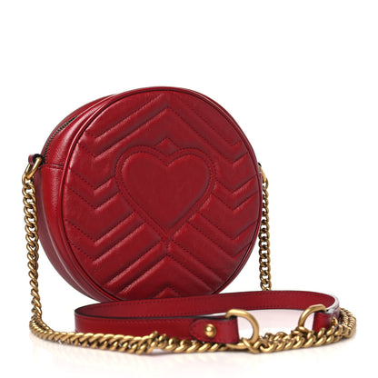 Gucci Glazed Calfskin Matelasse Heart Mini GG Marmont Round Shoulder Bag Romantic Cerise 3 of 10