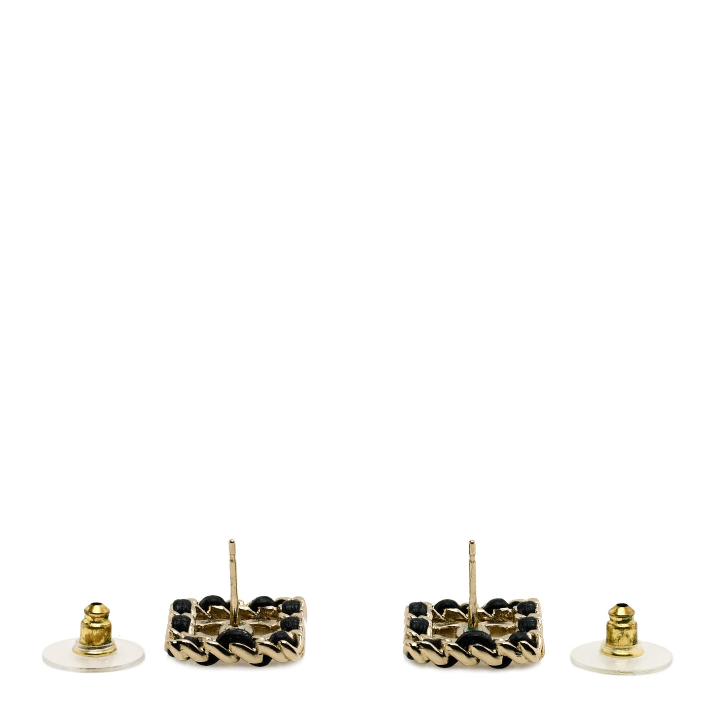 Crystal Lambskin Chain Sergeant Chanel Stud Earrings Black Gold
