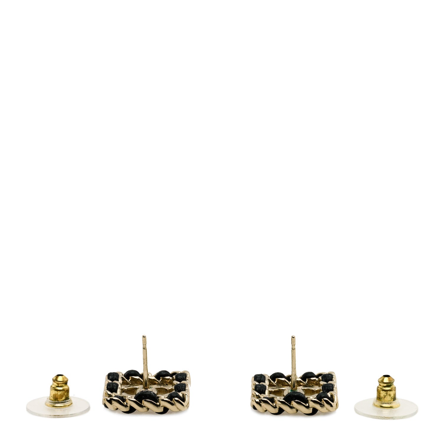 Chanel Crystal Lambskin Chain Sergeant Chanel Stud Earrings Black Gold 2 of 3