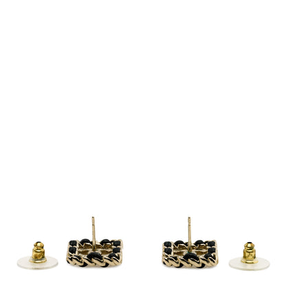 Chanel Crystal Lambskin Chain Sergeant Chanel Stud Earrings Black Gold 2 of 3