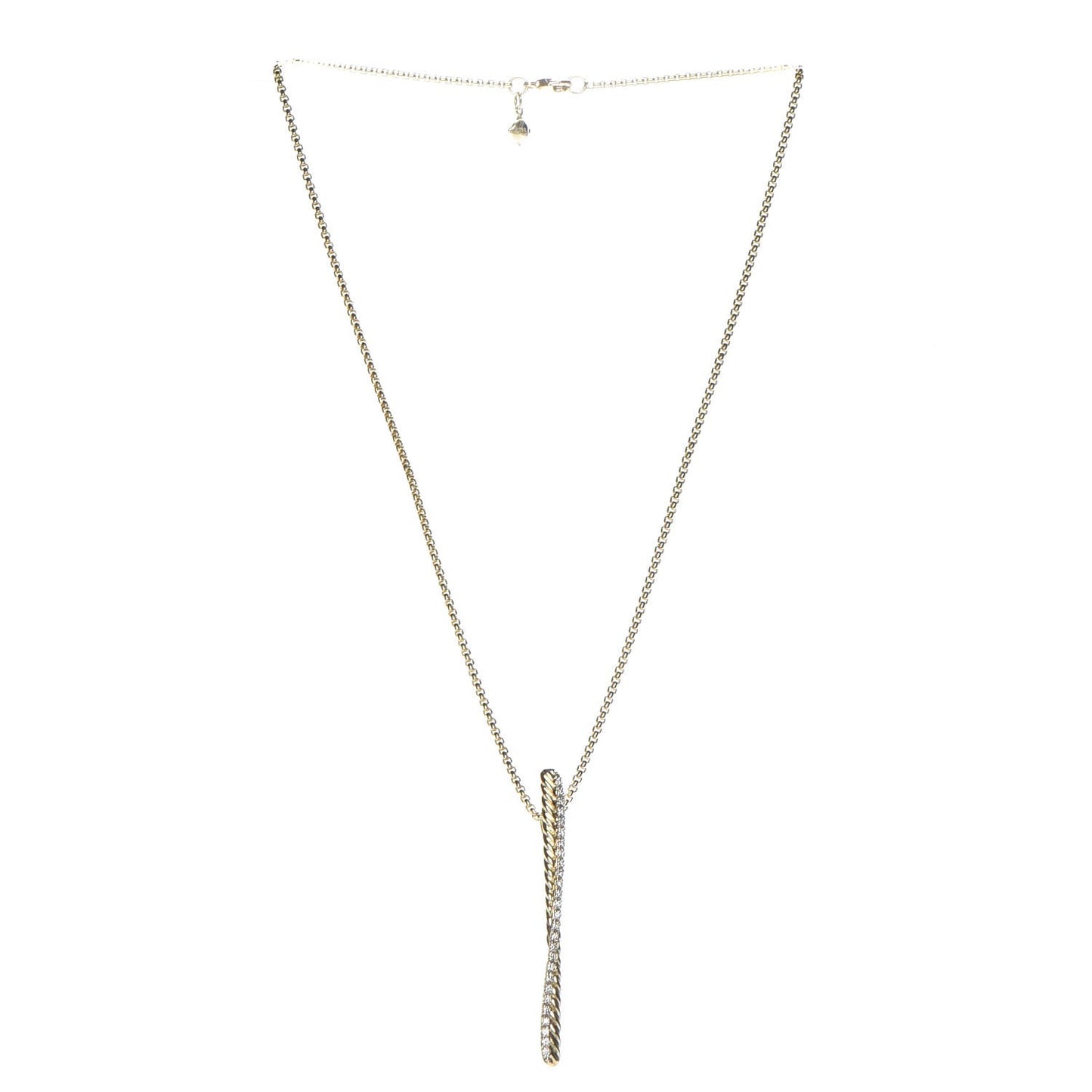 18K Yellow Gold Diamond Crossover Bar Pendant Necklace