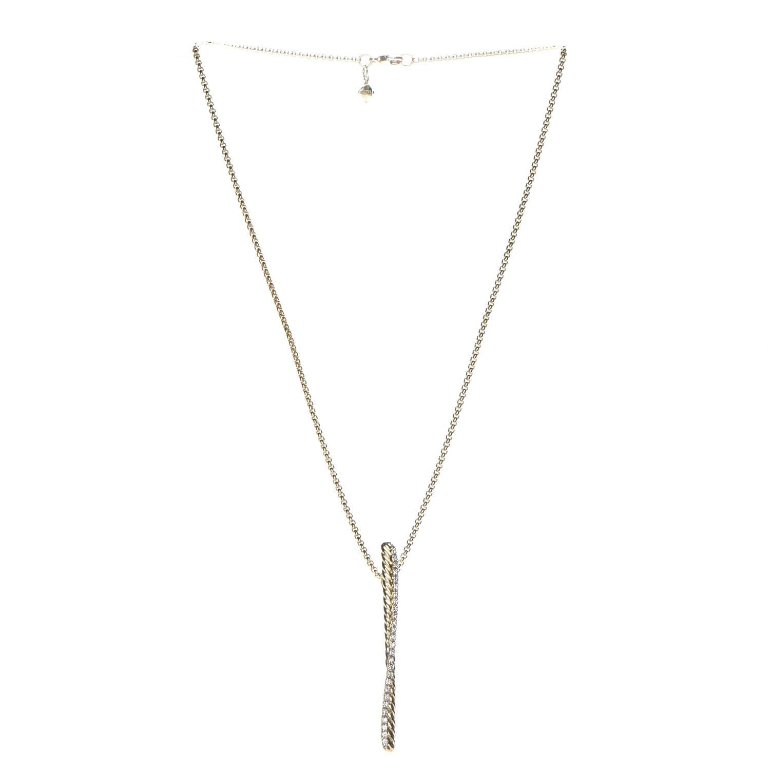 David Yurman 18K Yellow Gold Diamond Crossover Bar Pendant Necklace 3 of 8