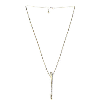 David Yurman 18K Yellow Gold Diamond Crossover Bar Pendant Necklace 3 of 8