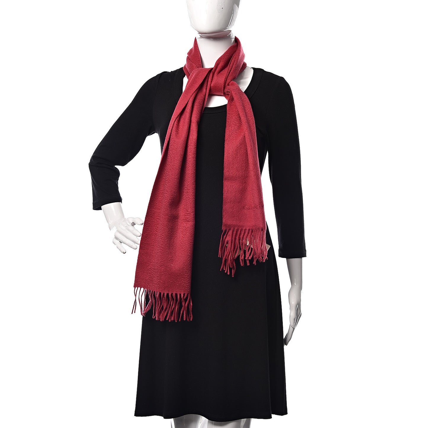 Cashmere Embroidered Fringe Scarf Fuchsia