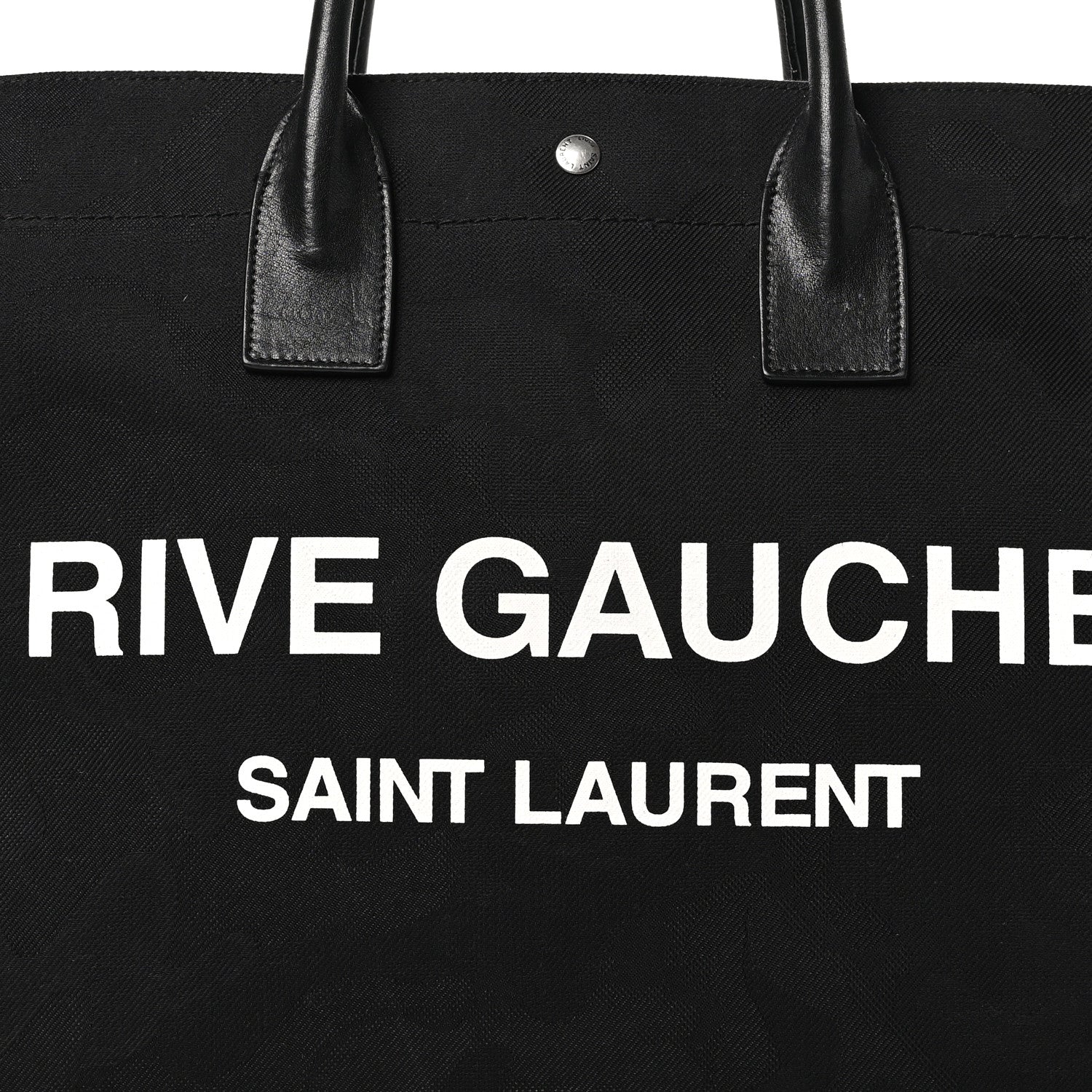 Saint Laurent Linen Calfskin Camouflage Rive Gauche Tote Black 8 of 12