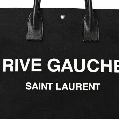 Saint Laurent Linen Calfskin Camouflage Rive Gauche Tote Black 8 of 12