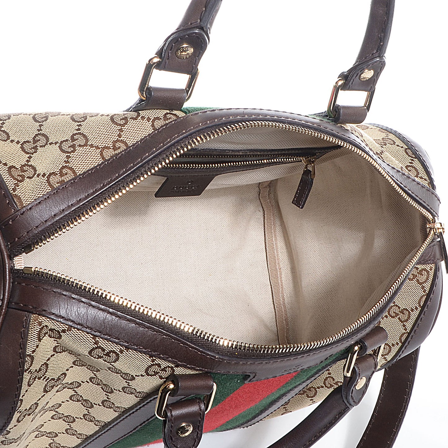 Monogram Selleria Calfskin Vintage Web Medium Boston Beige Ebony Cocoa