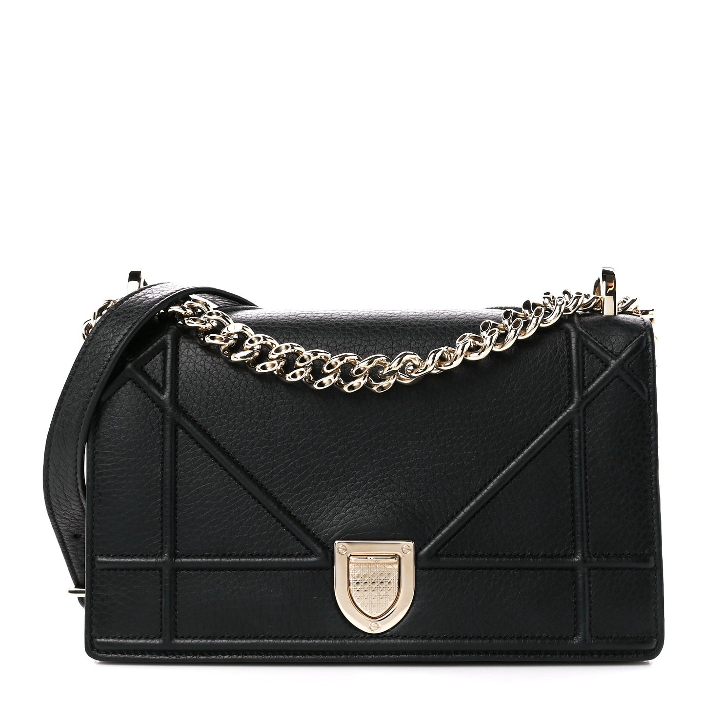 Grained Calfskin Small Diorama Flap Bag Black